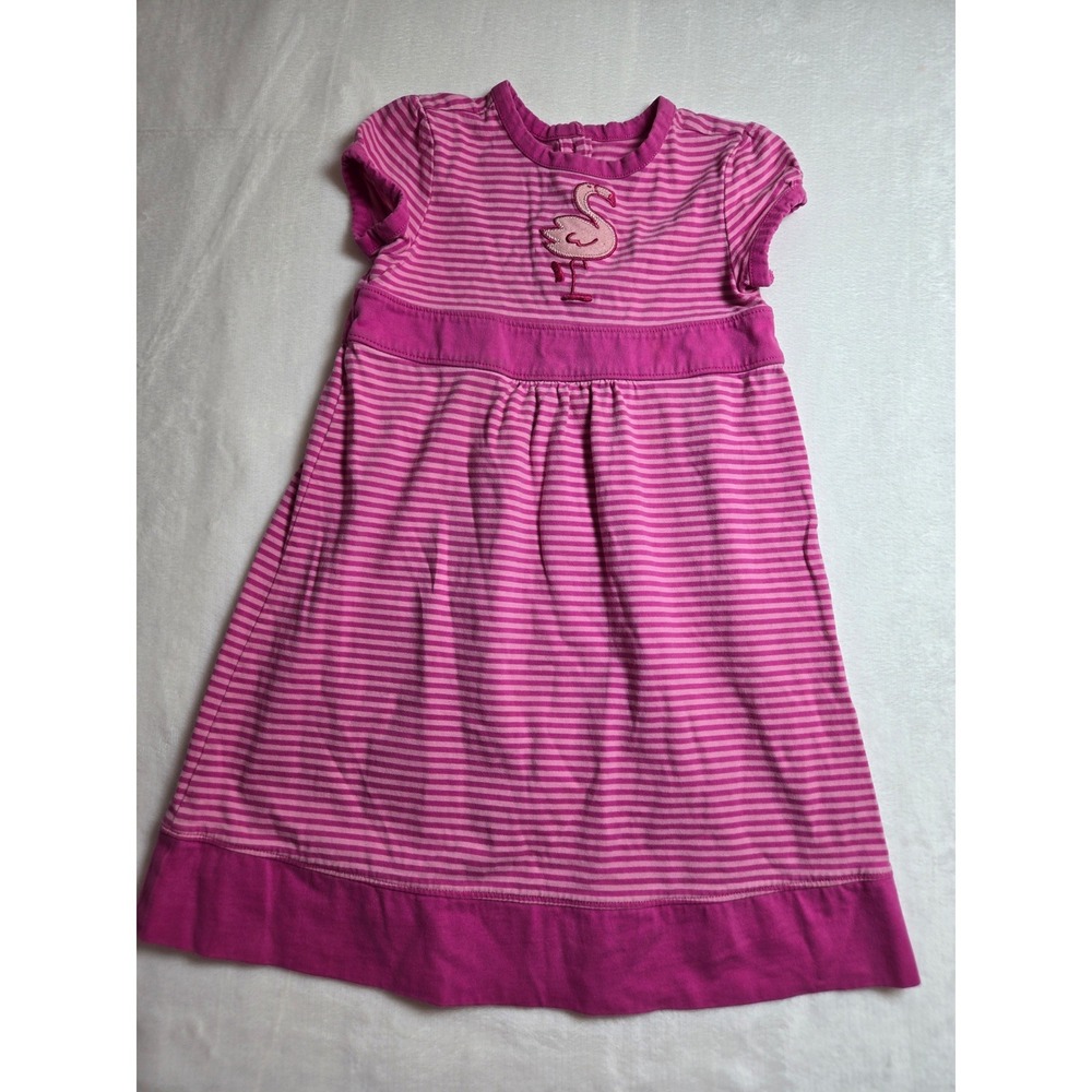 Authentic Khaki Girls 3T Pink Striped Flamingo Embroidered Cotton Dress